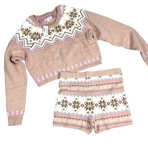 Aeropostale Womens Med Sweater Small Shorts Set Snowflake‎ Pink NWT
